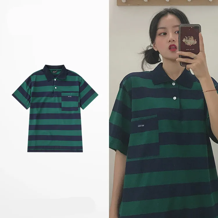 mens green striped polo shirt