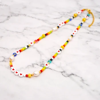 

Shinus Real Pearls Necklace For Women Multicolor Choker Boho Jewelry Heart Necklaces Collares Gift Bijoux Femme