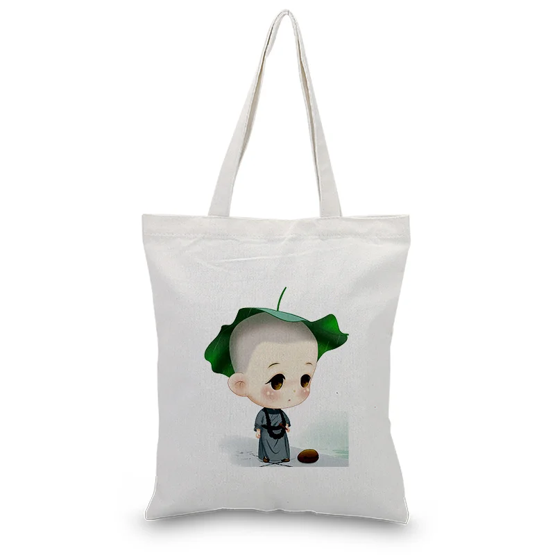 

Chan Calligraphy Text Shopping Bag Canvas Tote Bag Daily Use Custom Print Logo DIY Eco Ecologicas Reusable Recycle Handbag