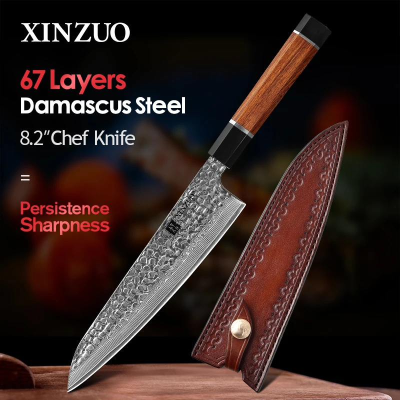 

XINZUO 8.5'' Chef Knife Japanese Qctagonal Handle VG10 Damascus Steel Kitchen Santoku Slicing Knife Meat Cleaver Accessories