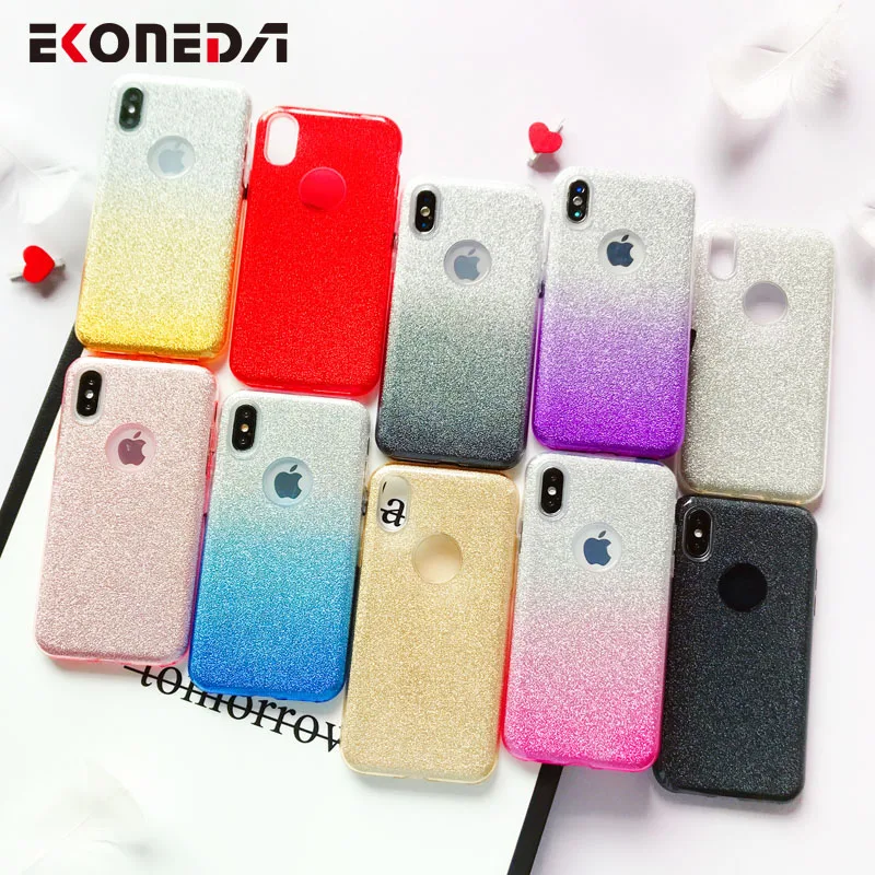 

EKONEDA Glitter Gradient Case For iPhone XR Case Silicone Cover Candy Color Case For iPhone X XS Max 6 6S 7 8 Plus