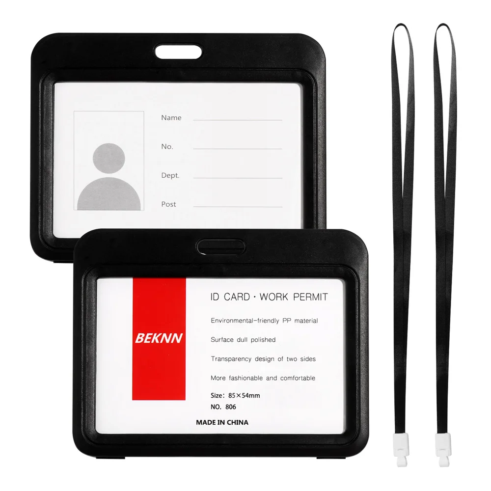 Two sided Transparent Card Holder with Lanyard Horizontal Style