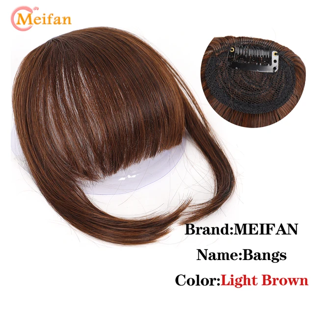 MEIFAN Clip in Hair Bangs Extension Hairpiece Synthetic Natural Fake Bang Hair Piece Air Bangs Clip on Bangs Black Brown HL02-2-30