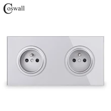 Coswall Кристалл Полная стеклянная панель 16A двойной французский стандартный настенный разъем питания Заземленный с ребенком защитный замок серый