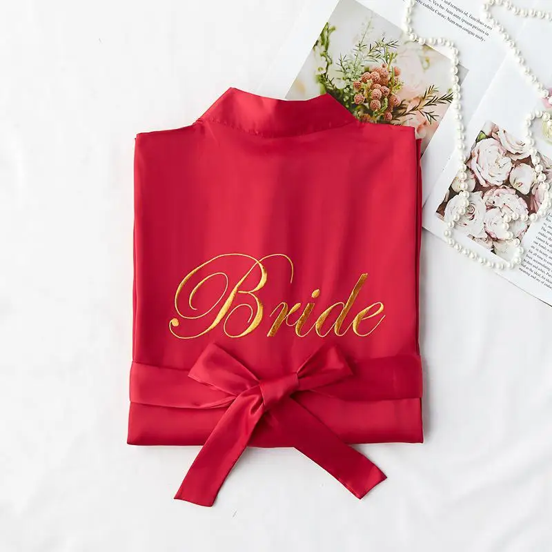 Свадебный халат для невесты и кимоно для невесты платье для женщин вышивка ночная рубашка Удобная Повседневная Мягкая Ночная Рубашка домашняя одежда - Цвет: Bride4