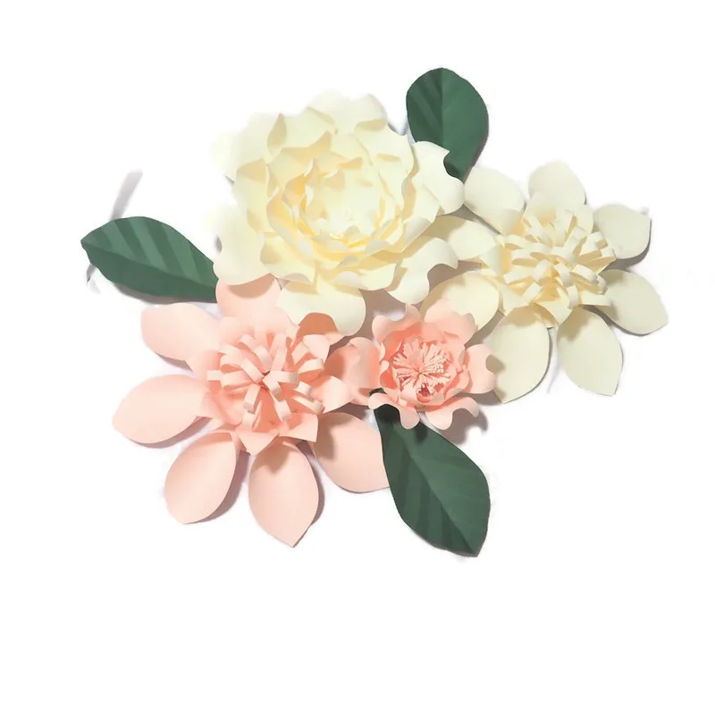 Handmade Cardstock Rose DIY Paper Flowers Leaves Set For Wedding & Event Backdrops Decorations