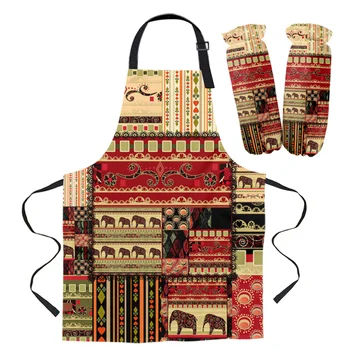 

Apron Kit Africa Indian Elephant Kitchen Bib Oven Mitts for Cooking Gardening Woman Kids Aprons Cuff Baking Accessories