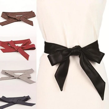 

Classic Faux Leather Waist Belt Tie Bow Cummerbunds Fashion Belt for Women Female Wide Waistband Waist Belt for Woolen Overcoat