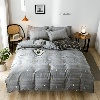 

Grey Star Bedding Set Pastoral Style Suvet Cover Set Flat Sheet Geometic Linen Leopard Bed Set AB Side Home Textile