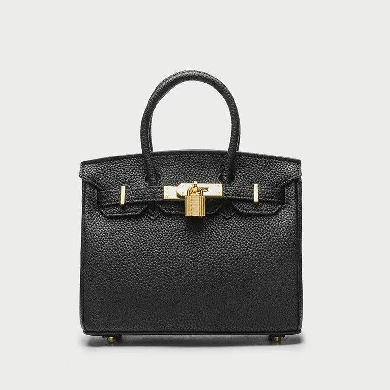 Новая сумка новая осенняя и зимняя мода ins h платиновая сумка с рисунком личи Портативная сумка через плечо - Цвет: blacklarge
