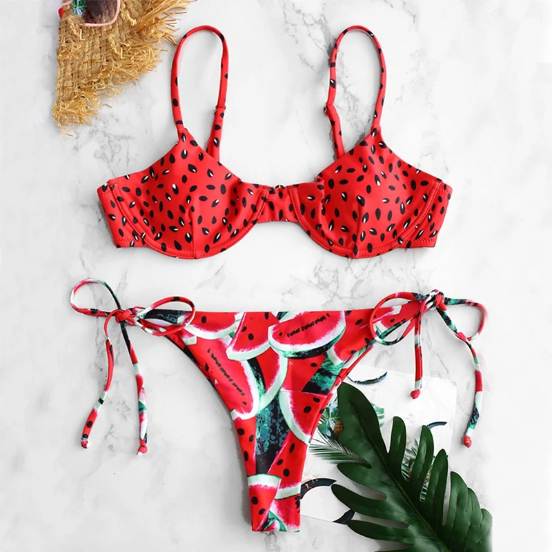 2039-7 In-X Watermelon swimsuit female Sexy knot bikinis mujer Push up swimwear women bathers Summer beach wear bathing suit new - Цвет: 2039-7