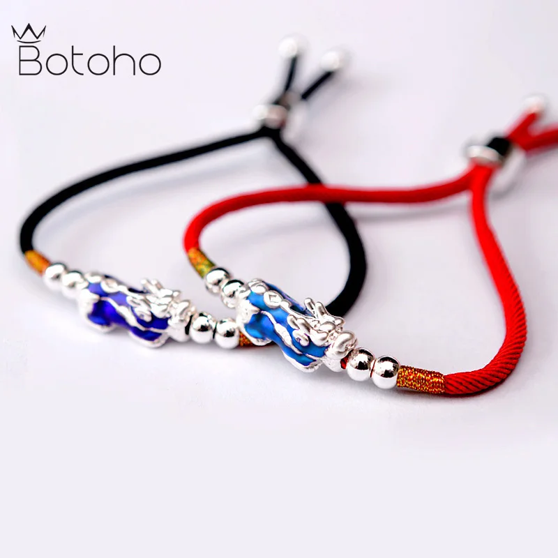

999 Pure Silver Pixiu Bracelet Tibetan Buddhist Knots String Temperature Color Changed Lucky Red Rope Bracelets For Men Women