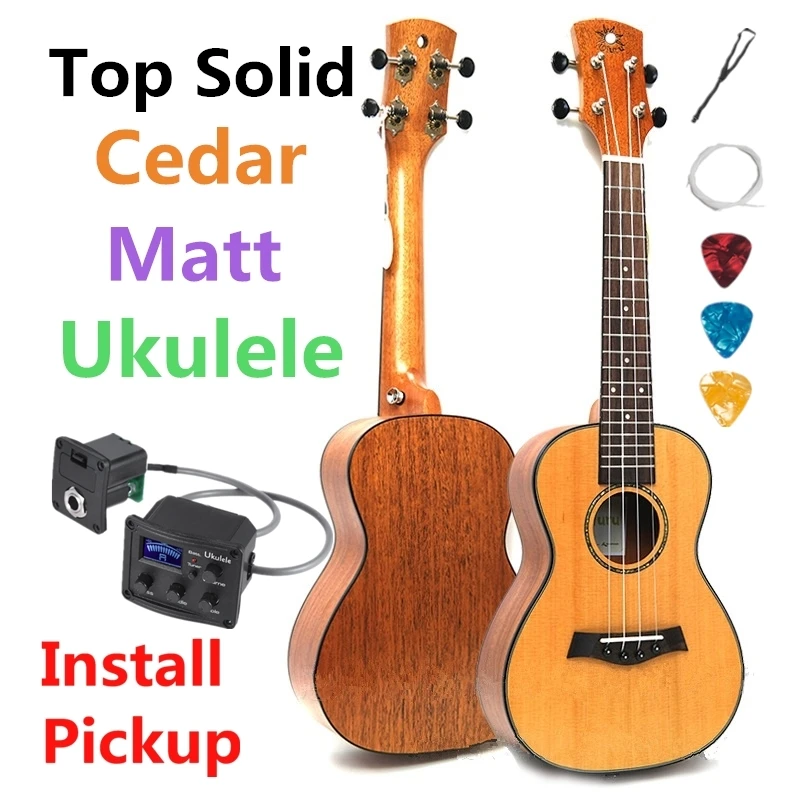 

Ukulele 23 Inches Top Solid Concert Cedar Mahogany Matte Mini Electric Acoustic Guitar 4 Strings Ukelele Guitarra Install Pickup