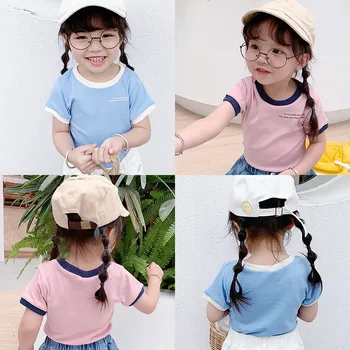 

2020 Girls Boys Summer Casual O Neck Short Sleeve T-shirt Baby Kids Children Tee Two Colors 5513