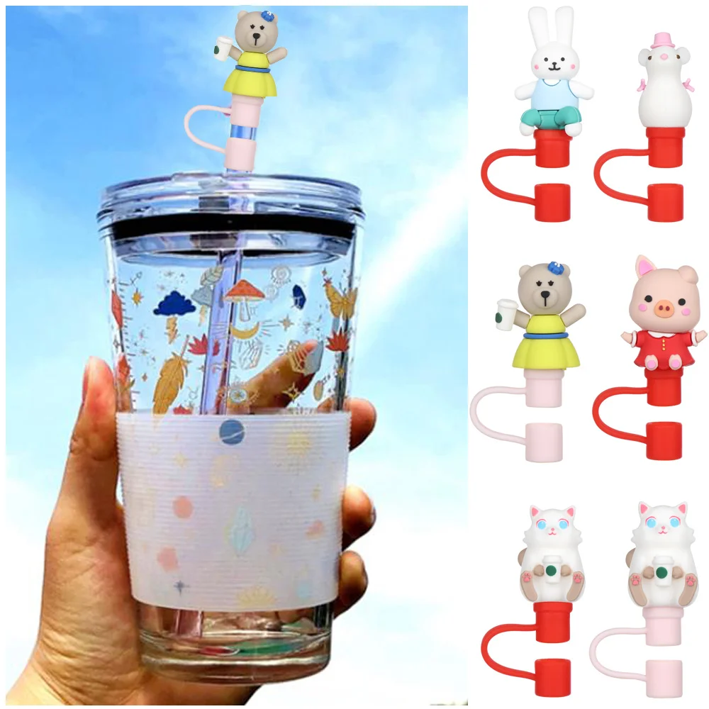 1PC Cute Reusable Silicone Straw Plug Creative Splash Proof Airtight Drinking Dust Cap Cartoon Plugs Cover Cup Accessories | Дом и сад