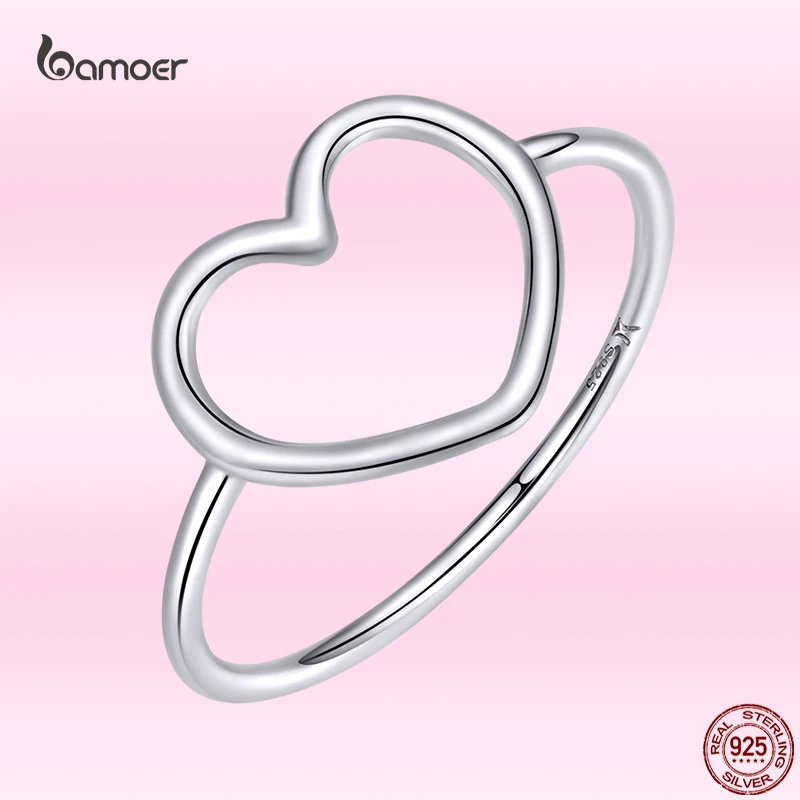 Bamoer Hot Sale Simple Heart Rings for Women Genuine 925 Sterling Silver Romantic Love Ring Fashion All-Match Jewelry Gift | Украшения и