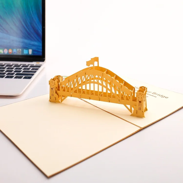 

3D Stereoscopic Greeting Cards Handmade Paper Carving Vintage Sydney Bridge Three-dimensional Hollow Greeting Card