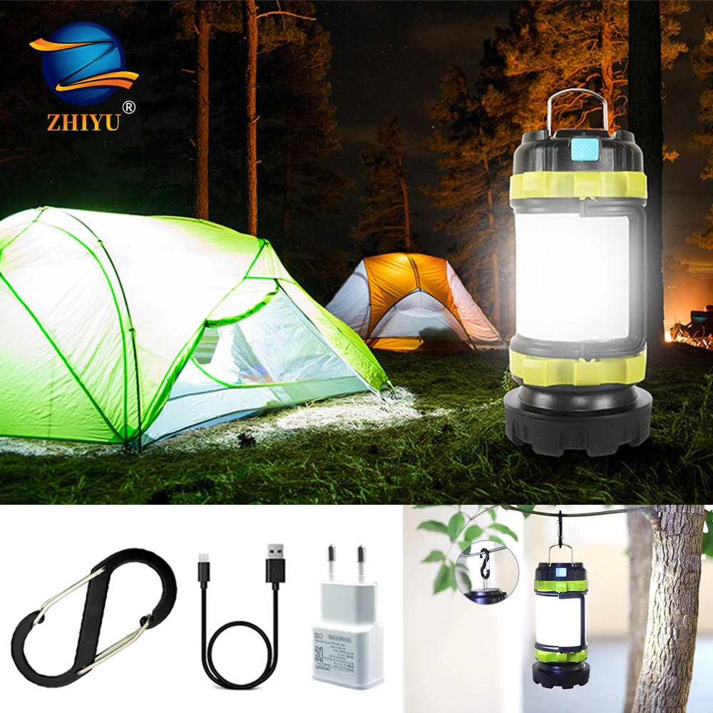 Linterna LED recargable para acampar, linterna con 4 modos de luz, batería de 2600mAh, impermeable IPX4 para emergencia, senderismo al aire libre|Focos - AliExpress