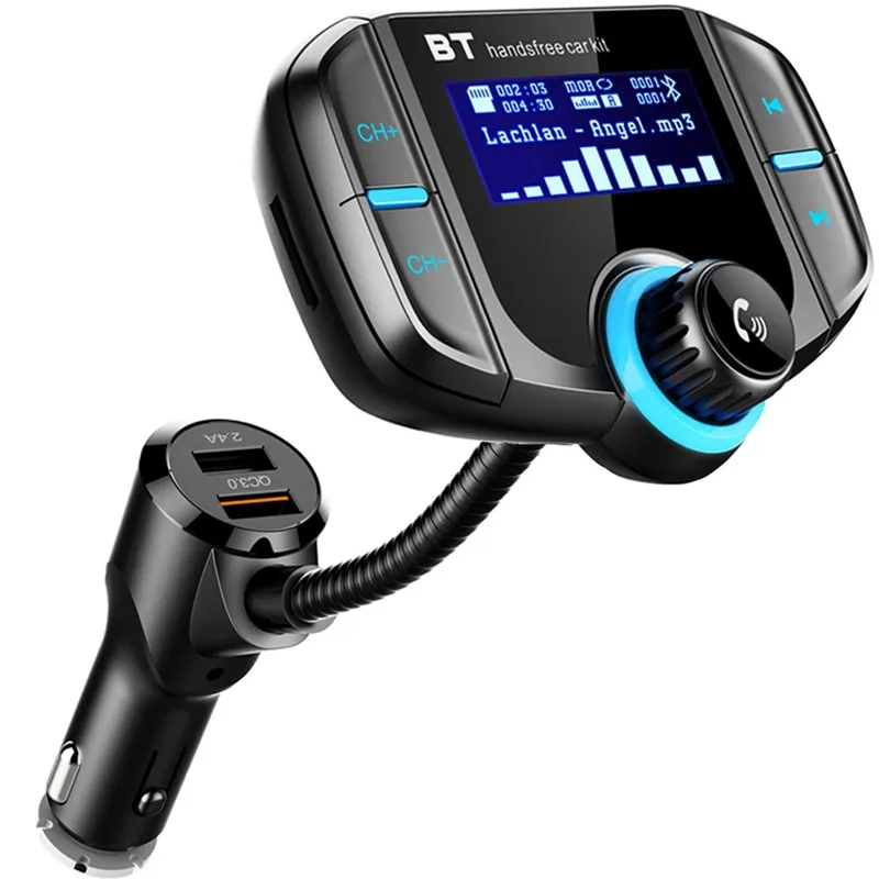 

Bluetooth FM Transmitter with QC 3.0 Wireless In-Car Radio Adapter Handsfree with 1.7 Inch Display and Dual USB Car Charger