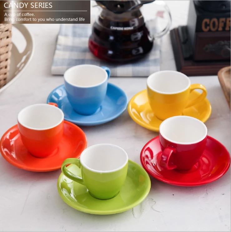 

Ceramic thickened espresso coffee cup and saucer set Italian double concentrated espresso cup LOGO custom 70ml