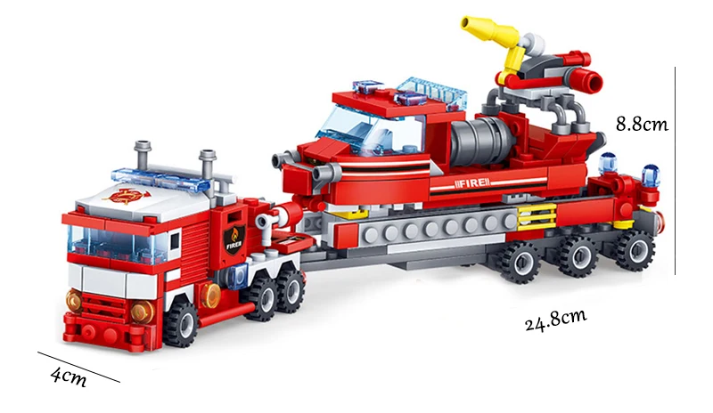 Pаспродажа Модели строительных блоков 348 шт. пожарные 4в1 грузовики автомобиль Вертолет Лодка город пожарные фигурки Детские игрушки