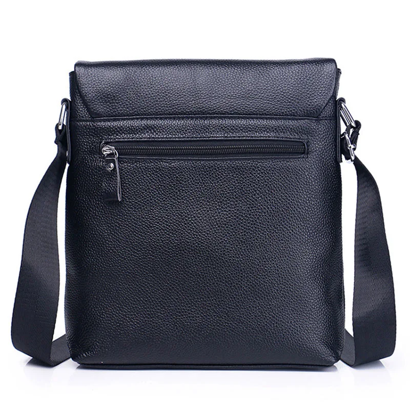 GO-LUCK Brand Classic Black Flap Bussiness Ipad Pack Genuine Leather Men Messenger Bag Men's Crossbody Shoulder Bags