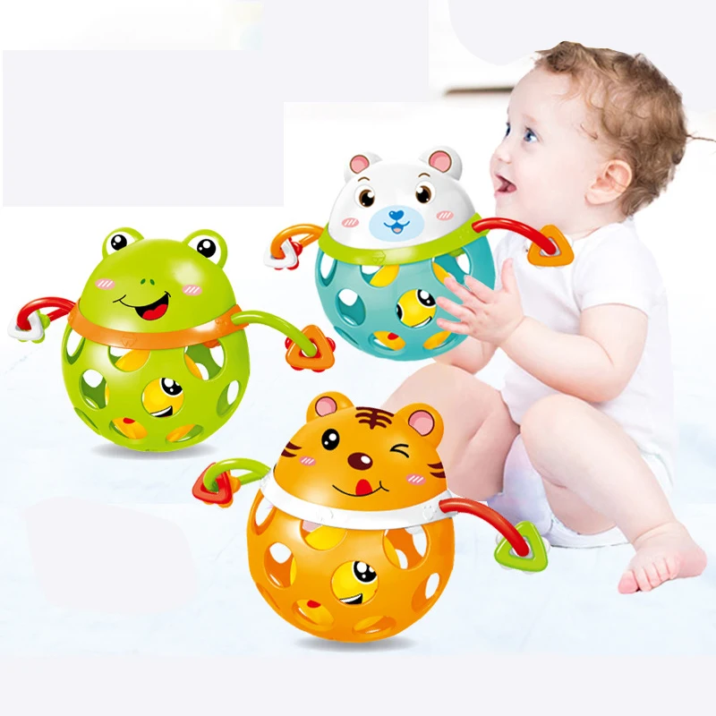 Gran venta Sonajero de juguete para bebés de 0 a 12 meses, mordedor de plástico suave, Bola de agarre para mano, sonajero, juguetes para bebés con campanas XyNyagX3R