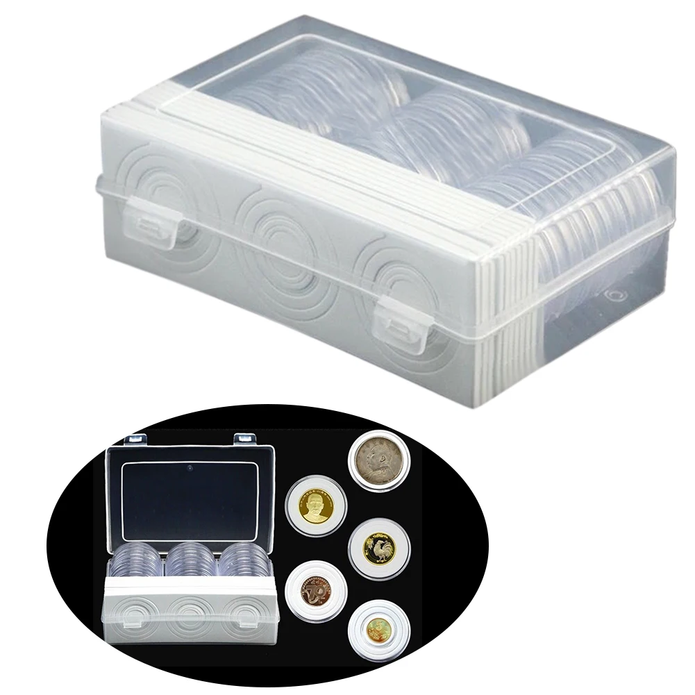 

Capsules Holder Commemorative Protect Supplies Case Gasket Universal 8 Sizes Home Storage Organizer Coin Collection Box Safe
