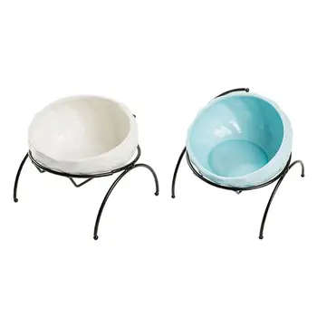 

Dog Cat Bowl,Ceramic Pet Bowl with Non-Slip metal Stand,Water Bowl Dish for Cats