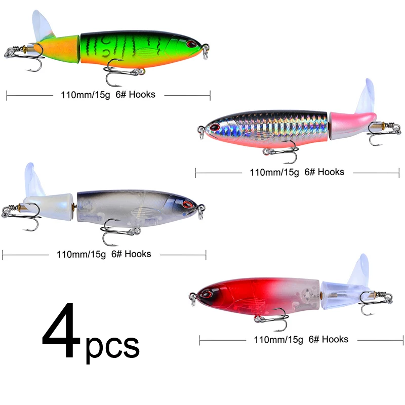4pcs Quality Whopper Plopper 100mm/13.2g Top Water Popper Fishing Lure Hard Bait Wobblers Rotating Soft Tail Tackle | Спорт и