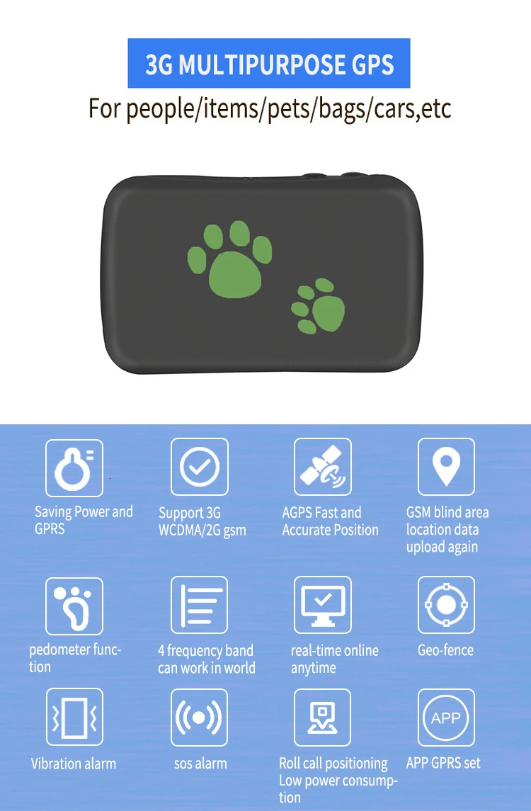 Portable Pets Smart Mini GPS Tracker 3G gsm Waterproof Pet Dog Locator 30 hours& up Dog Collar gps Cats Finder Dropshipping