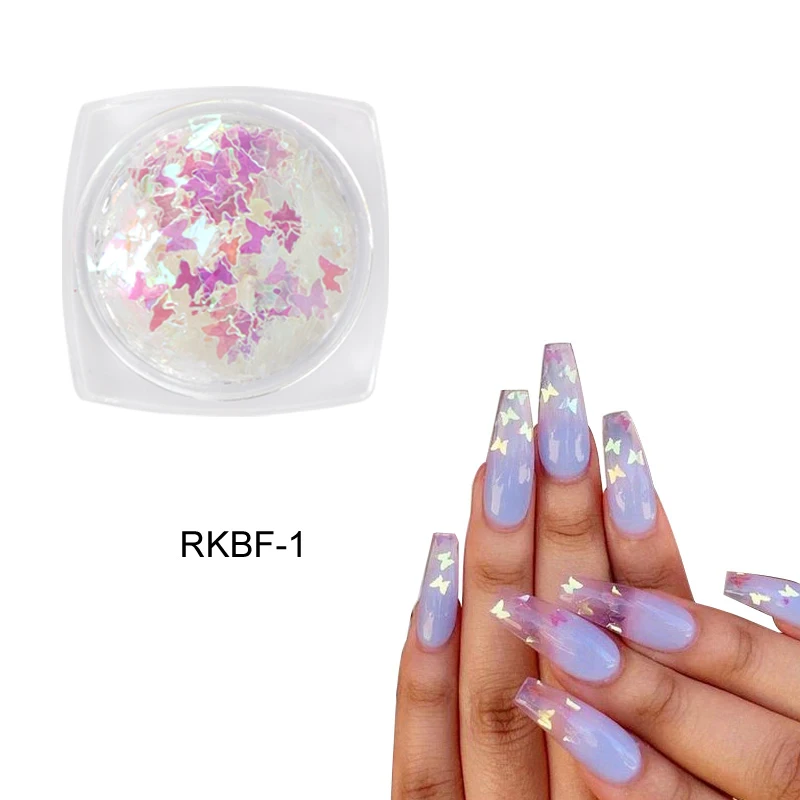 

1 box holographic 3D colorful butterfly-shaped nail decoration nails glittering flakes glitter sequins