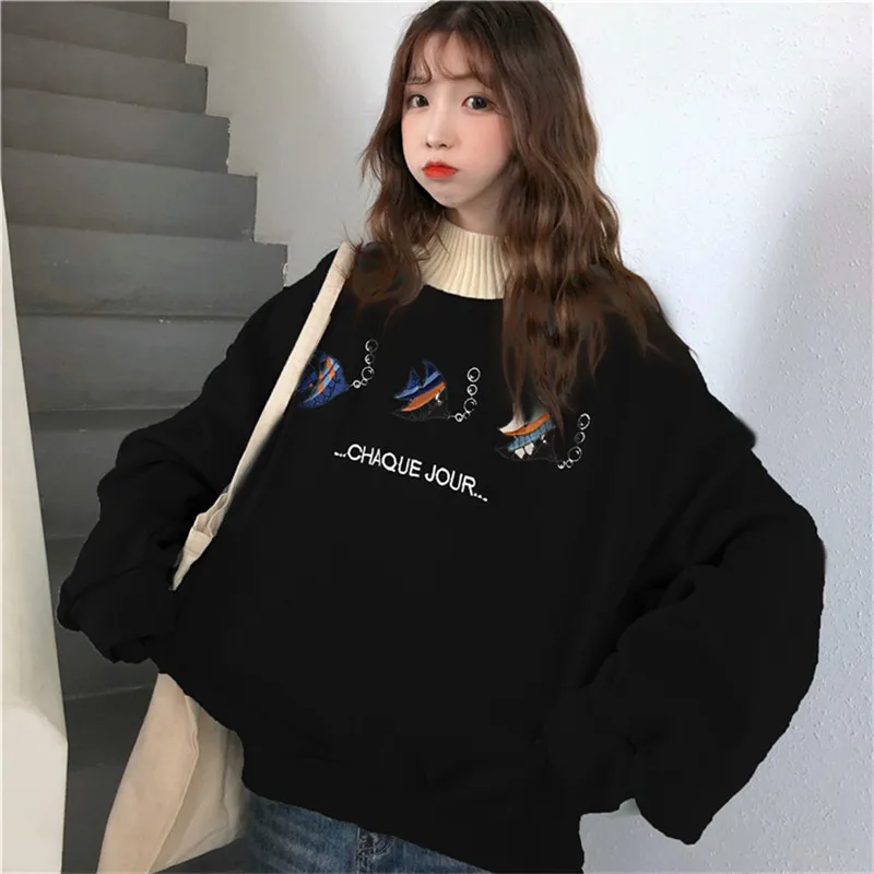 Новые бархатные толстые Ulzzang женские осенние корейские ins Harajuku винтажные Веселые топы с героями мультфильмов Модные свободные повседневные женские толстовки