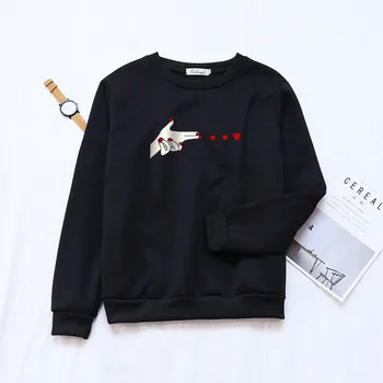 

Women couple Love Printed Casual Pullovers Girls Long Sleeve Plus Velvet Couple Loose Sweatshirt Plus Size