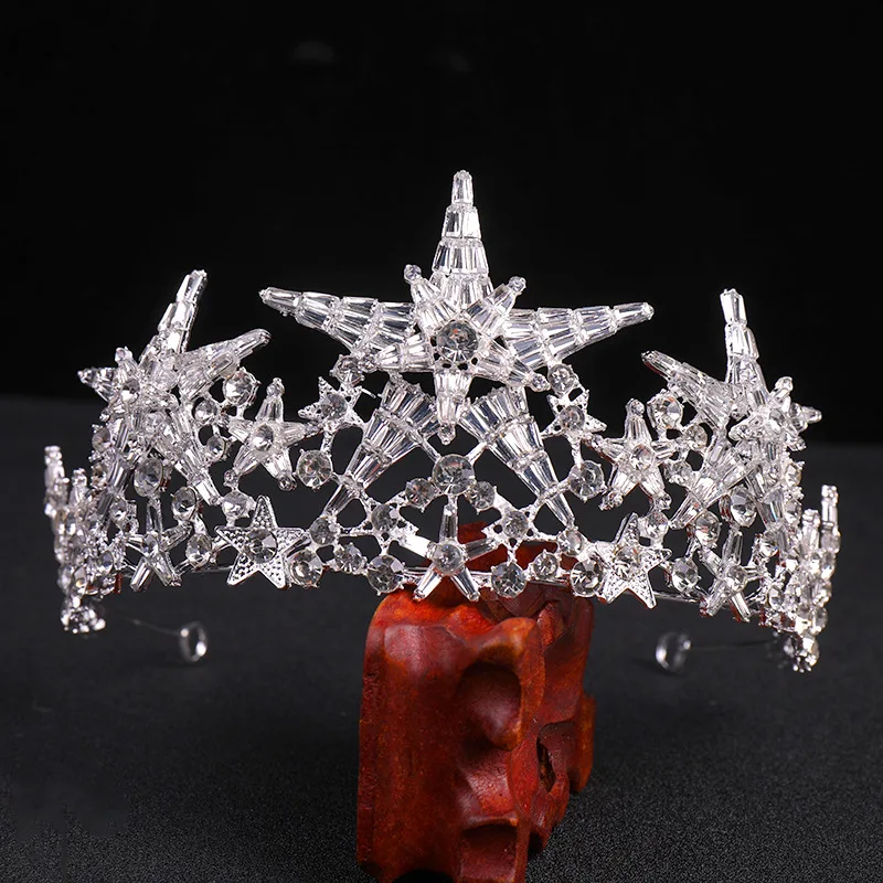 Baroque Luxury Sparkling Crystal Star Bridal Tiaras Crown Big Rhinestone Pageant Diadema Bride Headband Wedding Hair Accessories | Украшения