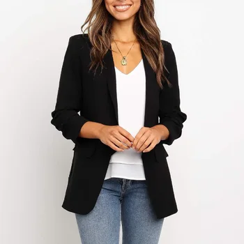 

Women Lapel Blazer Solid Color Long Sleeve Small Blazer Coat Office Lady NYZ Shop