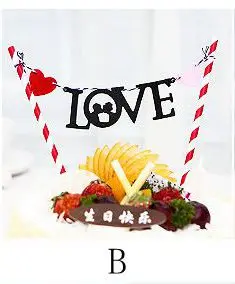 1 комплект Микки Минни Маус кекс торт Топпер флажки для торта бумага соломы душ для детского праздника в честь Дня рождения поставки вечерние декоративные - Цвет: B
