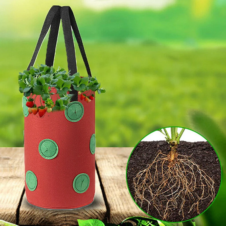 3 Pcs 3 Gallon Hanging Strawberry Planter Breathable Felt Material Tomato Grow Bag Garden Upside-Down Vegetable Planting Bags