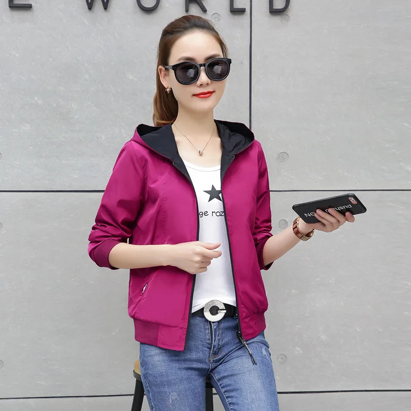 

Figure Rong Coat Women's Spring And Autumn New Style Korean-style Reversible Jacket Students Coat Women's Hooded Tops