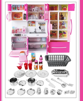 

Hello Kitty Kitchen Toy Play House Simulation Kitchenware Mini Kitchen Microwave Refrigerator Oven Girl gift Sound and Light