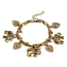 1х модный ретро браслет со слоном и сердечком, цепочка с костями, браслет с сердцем персикового цвета для праздничных подарков