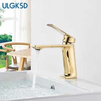 

ULGKSD Brass Bathroom Vanity Faucet Bathroom Lavatory Sink Basin Faucet Hot Cold Mixer Tap Single Handle Hole Deck Mounted