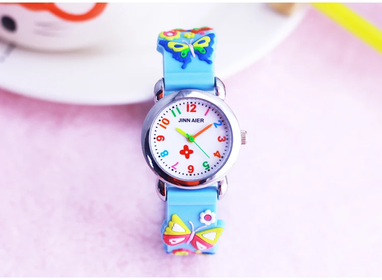 Новые стильные детские часы с милыми цветами и бабочкой, силиконовый кварцевый ремешок, красивые часы для девочек, разноцветные цифровые