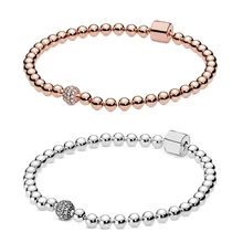 Аутентичные 925 пробы Серебряные Оригинальные моменты бусины и паве браслет в европейском стиле Подходит для женщин шарик шарм браслет подарок DIY ювелирные изделия