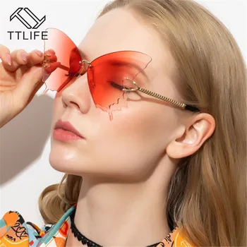 

TTLIFE Butterfly Rimless Sunglasses Women Luxury Brand Designer Fashion Oversized Steampunk Sunglasses Vintage Eyewear UV400