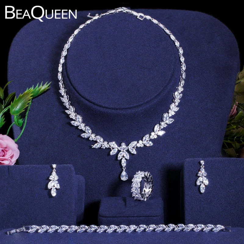 Комплект свадебных ювелирных украшений BeaQueen 4 шт. с кубическим цирконием серьги