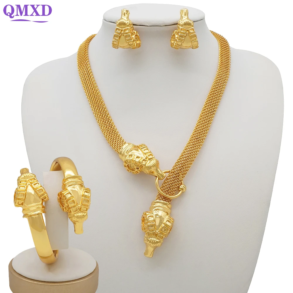 

Dubai Jewelry Sets Big Necklace Sheep Head Shape Bracelet Earrings For Women Wedding Jewelry Sets Bride Party gift