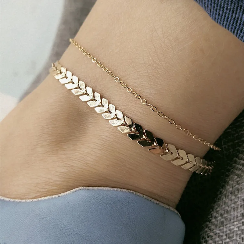 Anklet for Women Golden Silver Color Double Layer Fashion Foot Jewelry Summer Beach Barefoot Sandals Bracelet Gift For Girl Anklet for Women Golden Silver Color Double Layer Fashion Foot Jewelry Summer Beach Barefoot Sandals Bracelet Gift For Girl