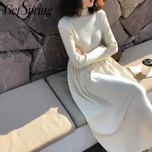 Getвесеннее женское платье с высоким воротом, свитер с длинным рукавом, вязаное платье с высокой талией, длинные платья, приталенные платья, О...(China)