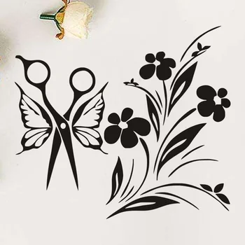 

1pc Wall Sticker Butterfly Scissor Wall Decal Adhesive Background Wallpaper for Barber Shop Hair Salon